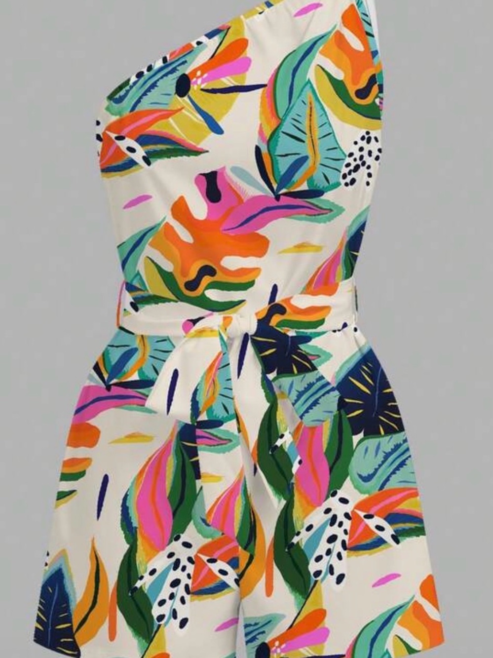 Tropical One-Shoulder Floral Romper in Multi
